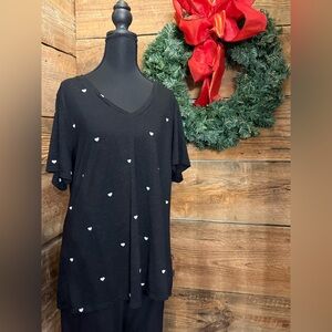 Black V-Neck Sweater with White Heart Pattern